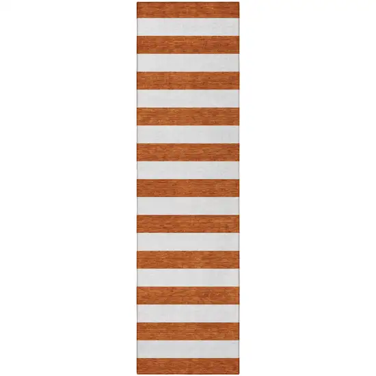Orange Striped Washable Non Skid Indoor Outdoor Runner Rug Photo 5