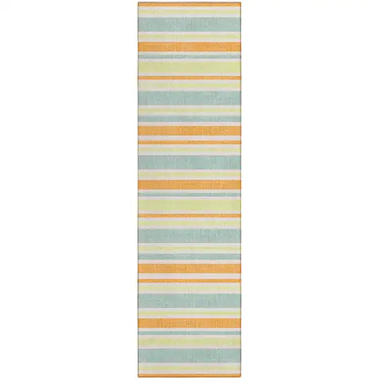 Orange Green and Blue Striped Washable Non Skid Indoor Outdoor Area Rug Photo 2