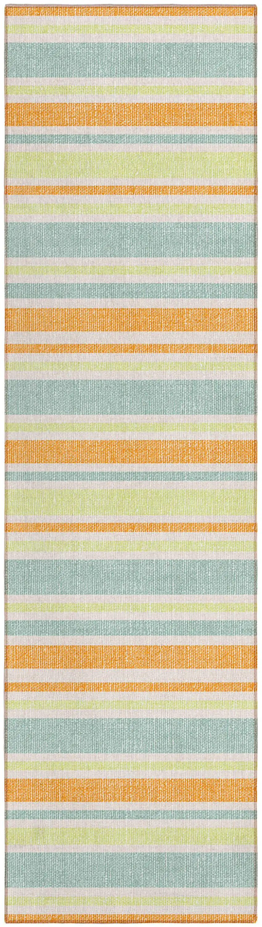 Orange Green and Blue Striped Washable Non Skid Indoor Outdoor Area Rug Photo 2
