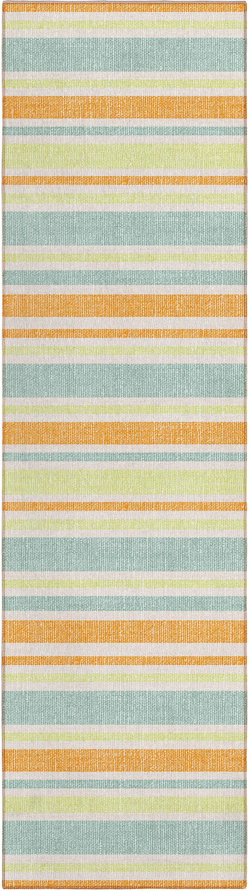 Orange Green and Blue Striped Washable Non Skid Indoor Outdoor Area Rug Photo 2
