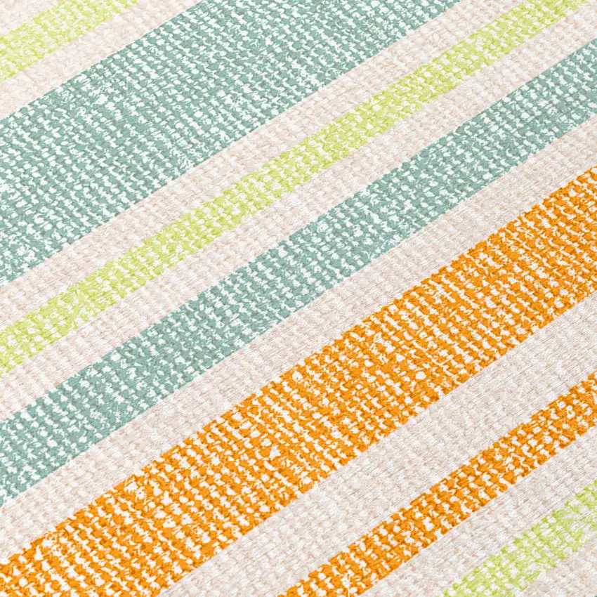 Orange Green and Blue Striped Washable Non Skid Indoor Outdoor Area Rug Photo 6
