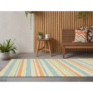 Photo of 8' Runner Orange Striped Washable Non Skid Indoor Outdoor Runner Rug