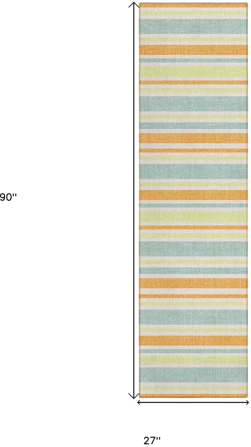 Orange Green and Blue Striped Washable Non Skid Indoor Outdoor Area Rug Photo 3