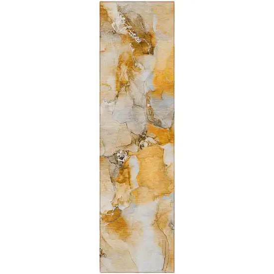 Orange and Ivory Abstract Washable Indoor Outdoor Runner Rug Photo 4