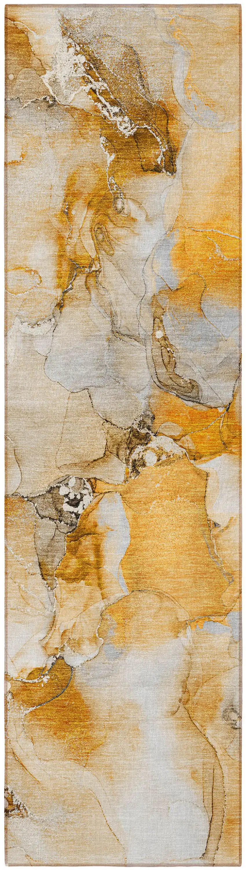 Orange and Ivory Abstract Washable Indoor Outdoor Runner Rug Photo 4
