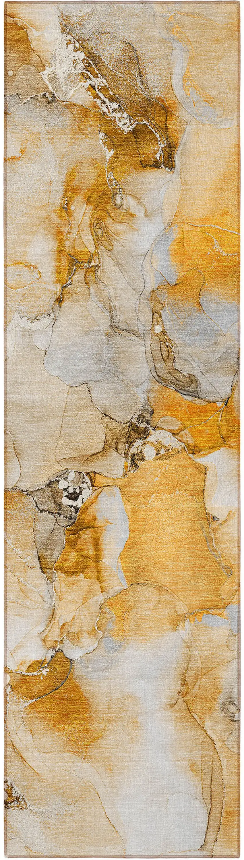 Orange and Ivory Abstract Washable Indoor Outdoor Runner Rug Photo 4