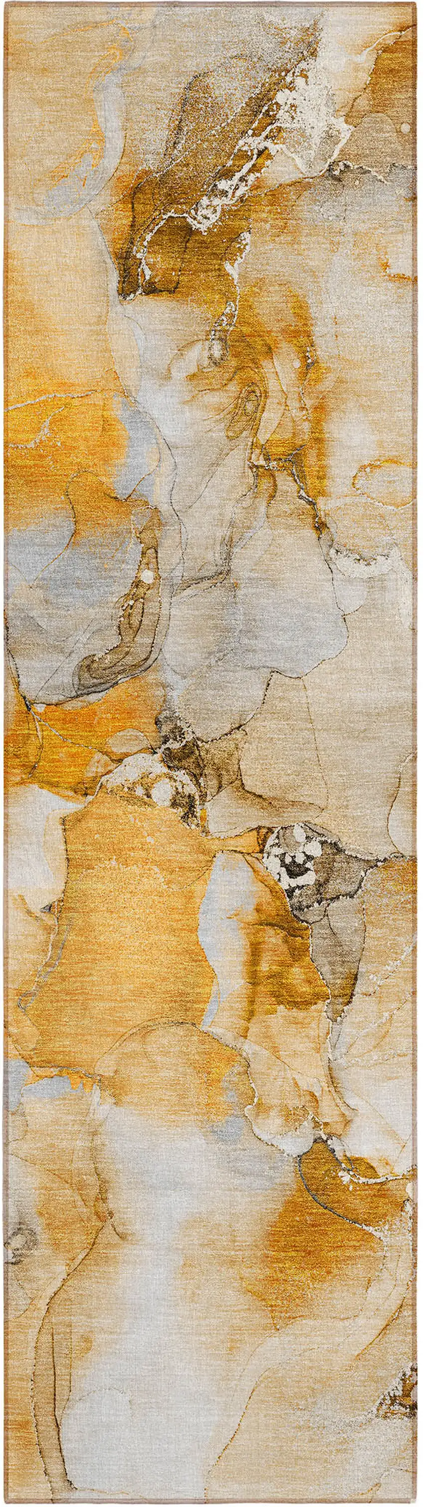 8' Runner Orange and Ivory Abstract Washable Non Skid Indoor Outdoor Runner Rug Photo 1