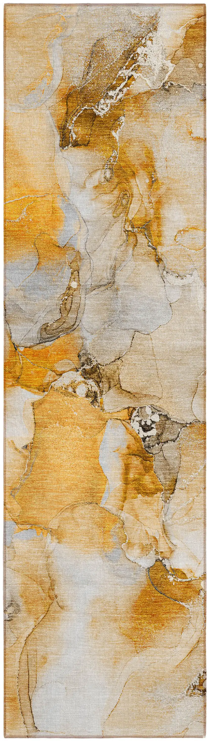 Orange and Ivory Abstract Washable Indoor Outdoor Runner Rug Photo 2
