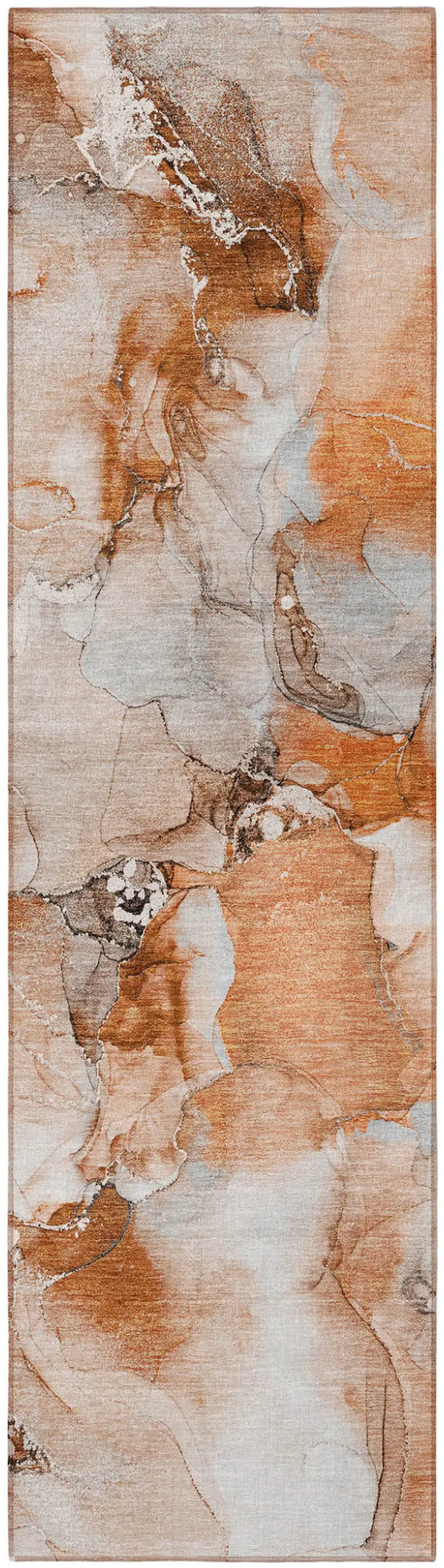 Orange and Ivory Abstract Washable Indoor Outdoor Runner Rug Photo 5