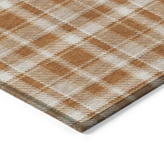 Orange and Ivory Plaid Washable Non Skid Indoor Outdoor Runner Rug Photo 6