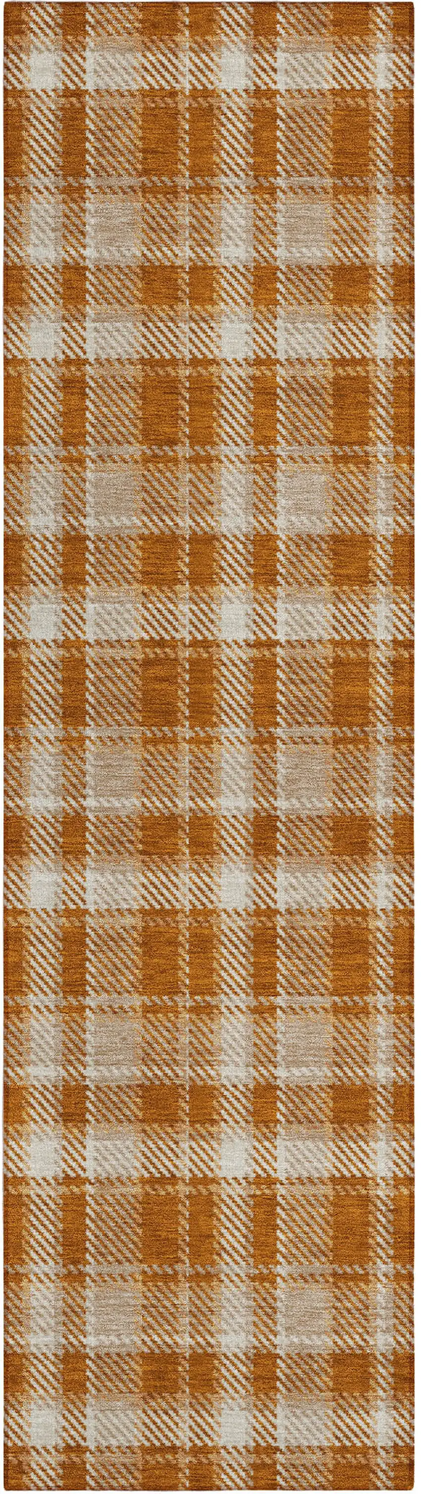Orange and Ivory Plaid Washable Non Skid Indoor Outdoor Runner Rug Photo 2