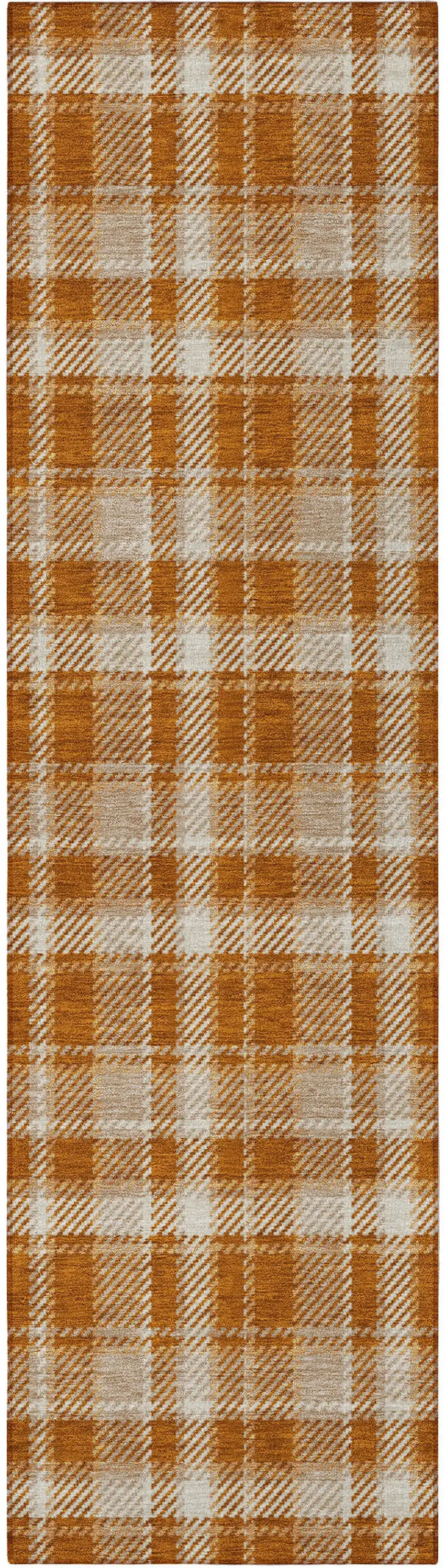 Orange and Ivory Plaid Washable Non Skid Indoor Outdoor Runner Rug Photo 4