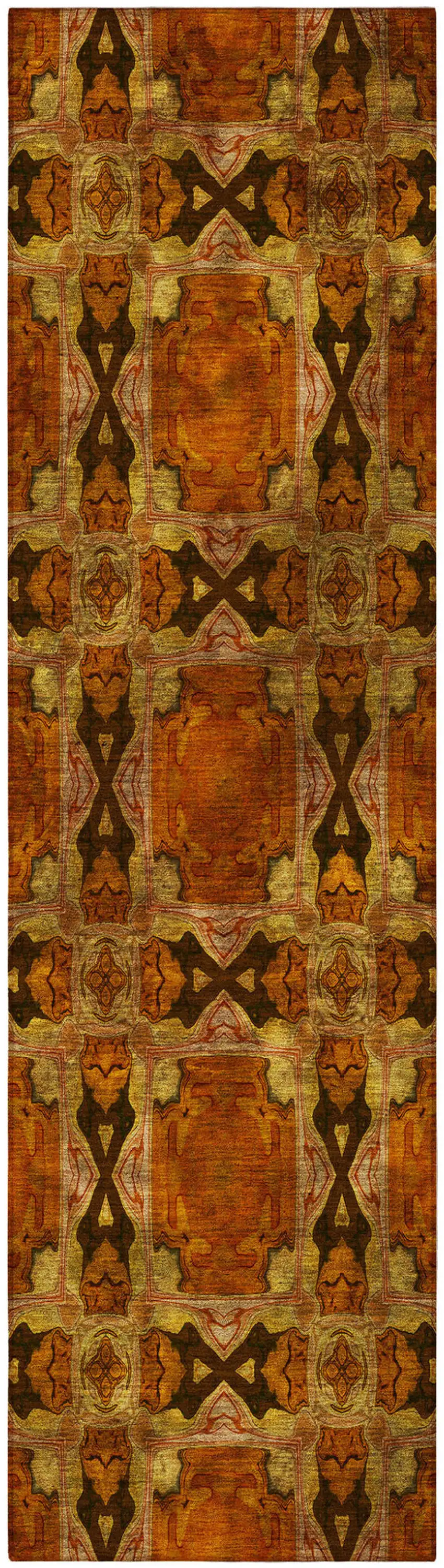 Orange and Rust Floral Medallion Washable Non Skid Indoor Outdoor Runner Rug Photo 5