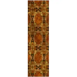 Photo of 8' Runner Orange and Rust Floral Medallion Washable Non Skid Indoor Outdoor Runner Rug