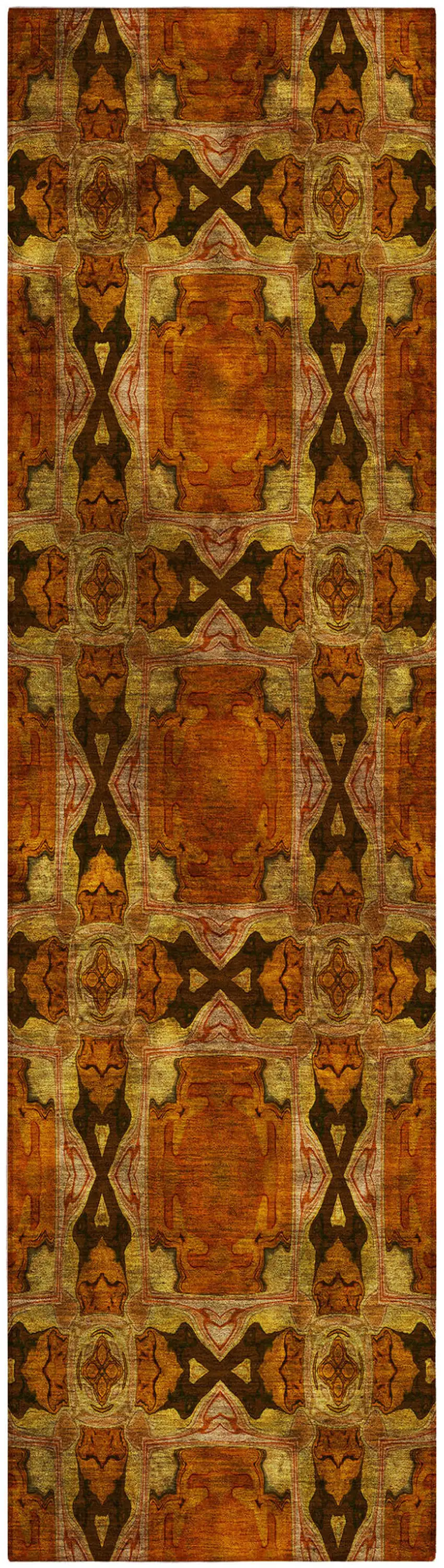 8' Runner Orange and Rust Floral Medallion Washable Non Skid Indoor Outdoor Runner Rug Photo 2
