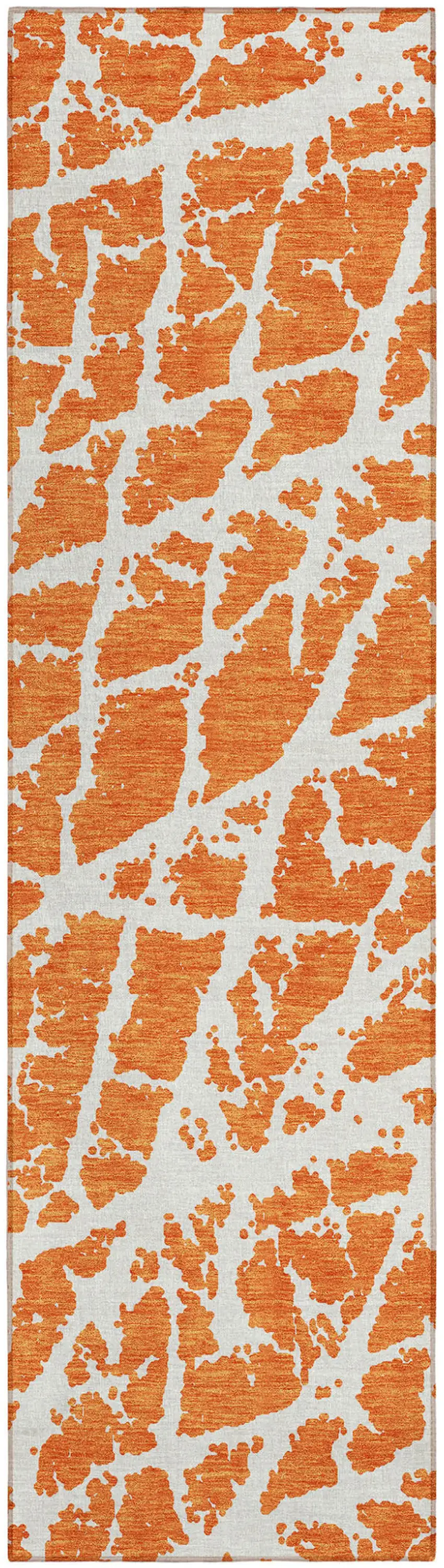 8' Runner Orange and White Abstract Washable Non Skid Indoor Outdoor Runner Rug Photo 2