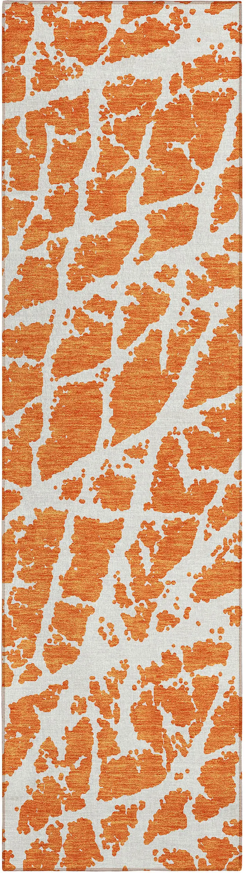 8' Runner Orange and White Abstract Washable Non Skid Indoor Outdoor Runner Rug Photo 2