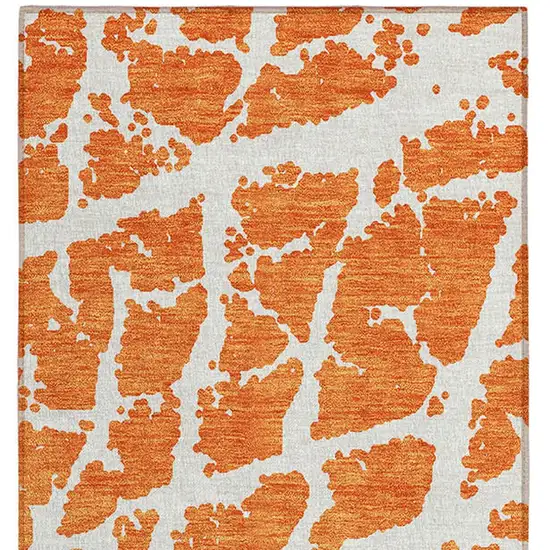 Orange and White Abstract Washable Non Skid Indoor Outdoor Runner Rug Photo 6