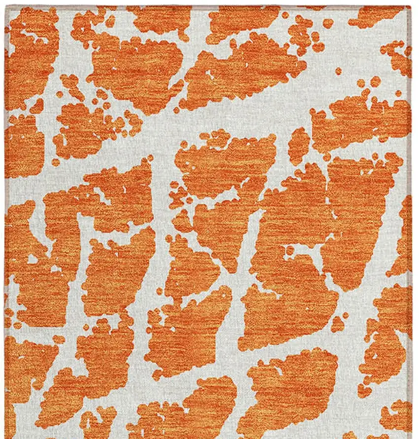Orange and White Abstract Washable Non Skid Indoor Outdoor Runner Rug Photo 6