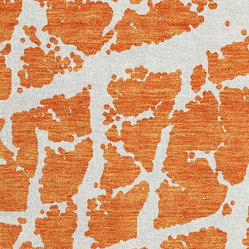 Orange and White Abstract Washable Non Skid Indoor Outdoor Runner Rug Photo 5