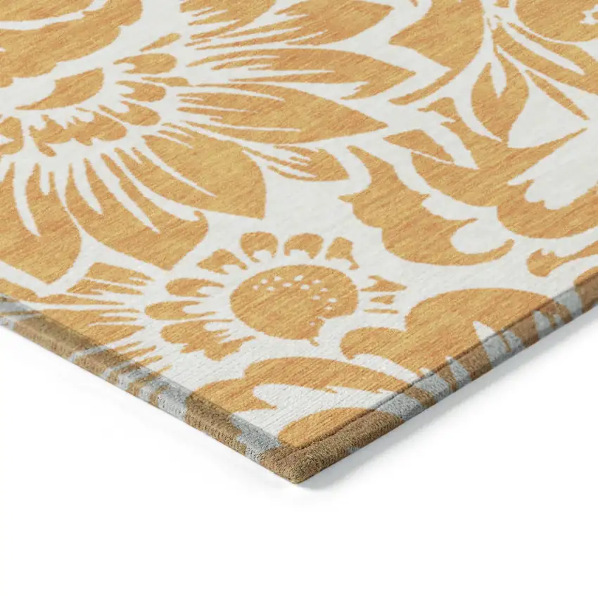 Orange and White Floral Washable Non Skid Indoor Outdoor Runner Rug Photo 7