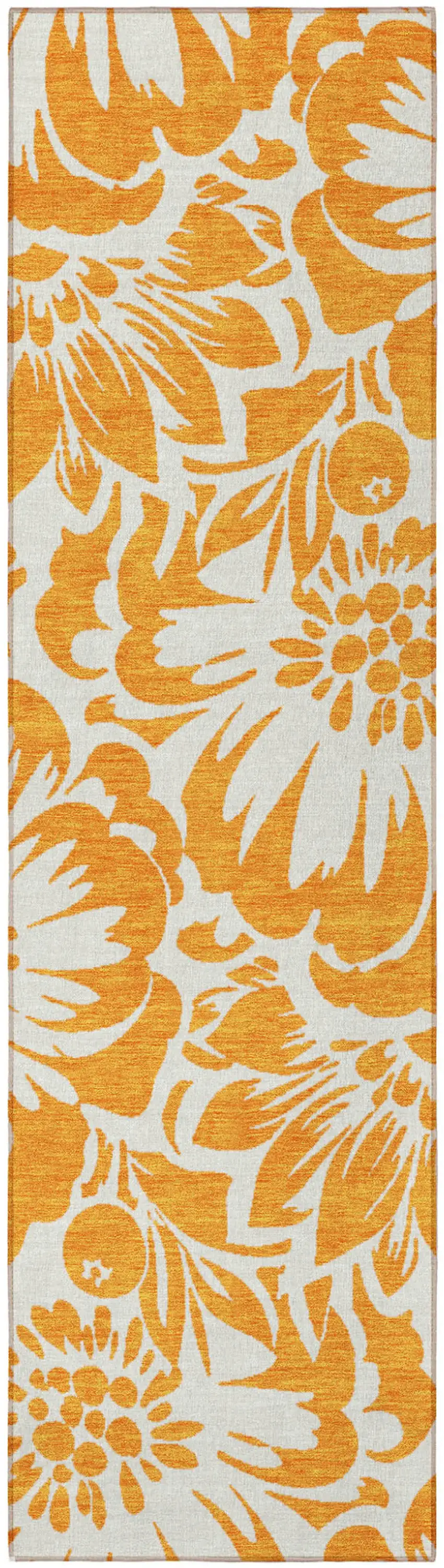 Orange and White Floral Washable Non Skid Indoor Outdoor Runner Rug Photo 4
