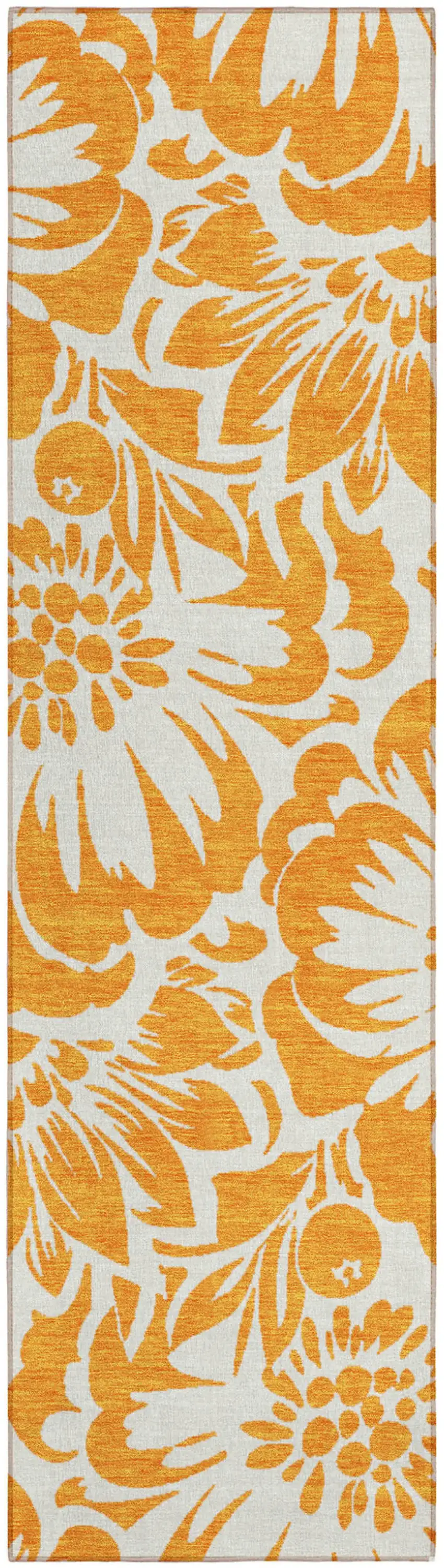 Orange and White Floral Washable Non Skid Indoor Outdoor Runner Rug Photo 2