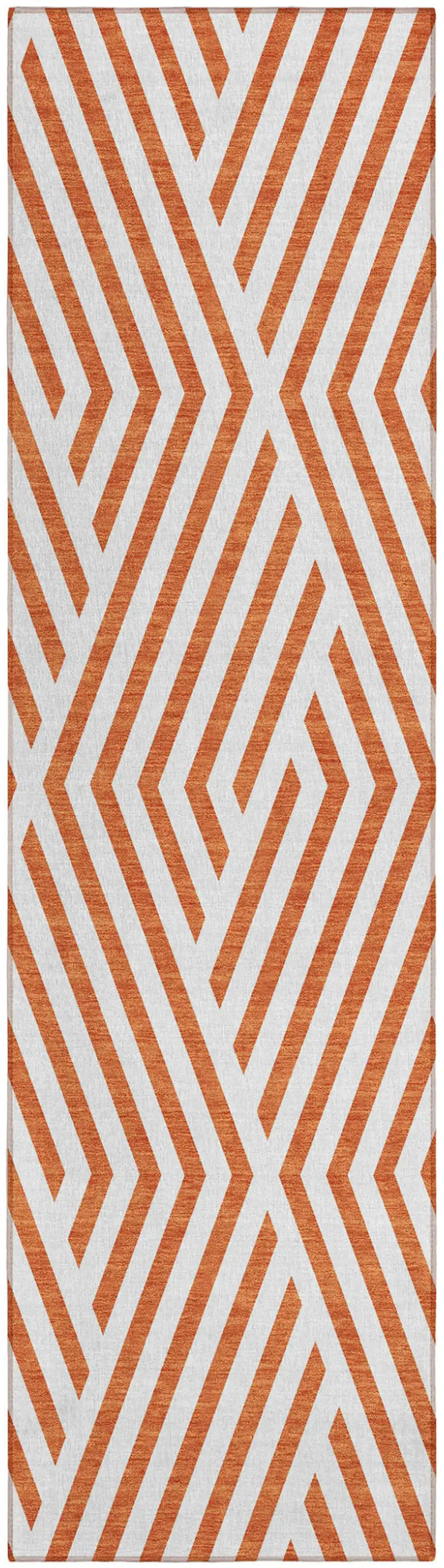 Orange and White Geometric Washable Non Skid Indoor Outdoor Runner Rug Photo 2