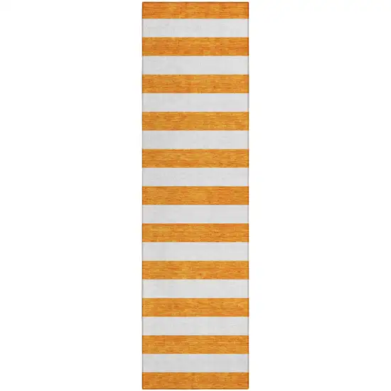 Orange and White Striped Washable Indoor Outdoor Runner Rug Photo 1