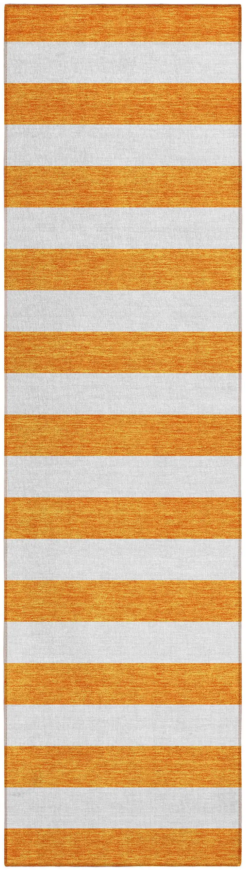 Orange and White Striped Washable Indoor Outdoor Runner Rug Photo 1