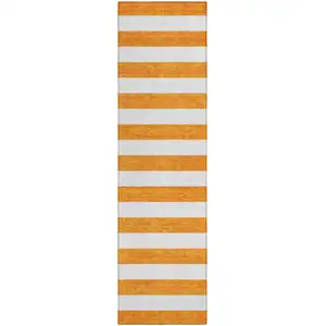 Photo of 8' Runner Orange and White Striped Washable Non Skid Indoor Outdoor Runner Rug