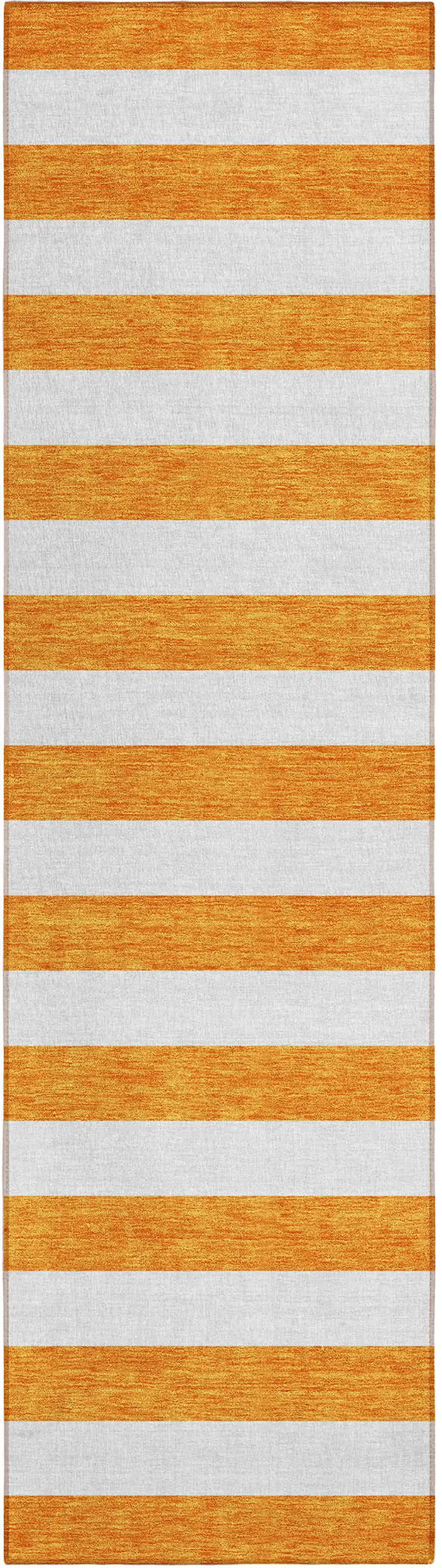 Orange and White Striped Washable Indoor Outdoor Runner Rug Photo 1