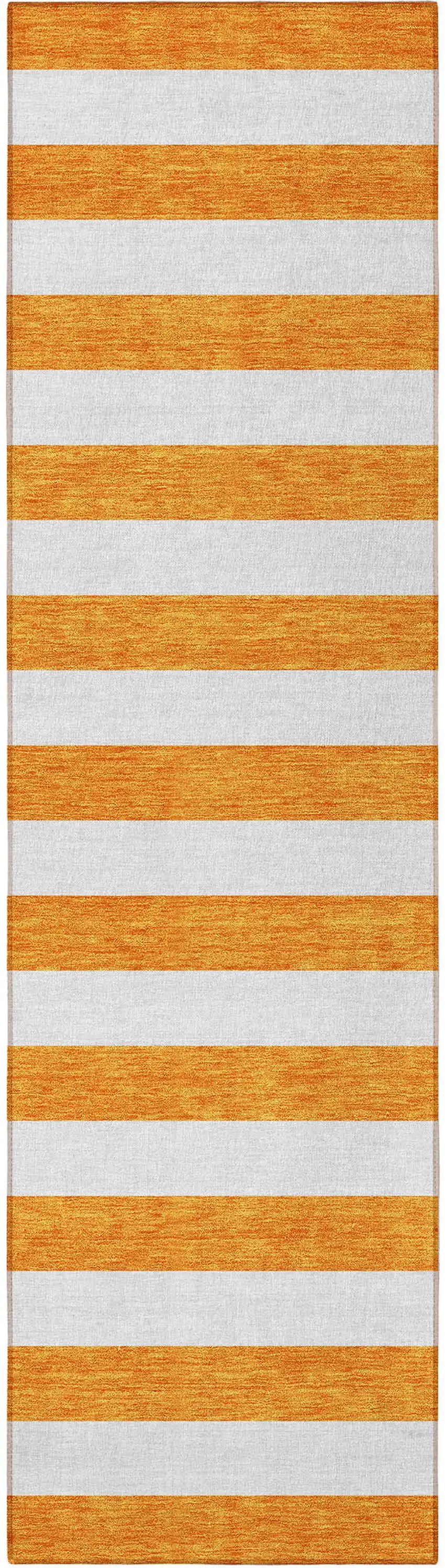Orange and White Striped Washable Indoor Outdoor Runner Rug Photo 2