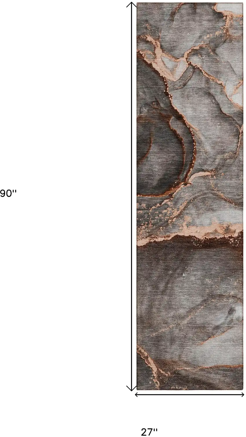 Peach Abstract Washable Non Skid Indoor Outdoor Runner Rug Photo 3