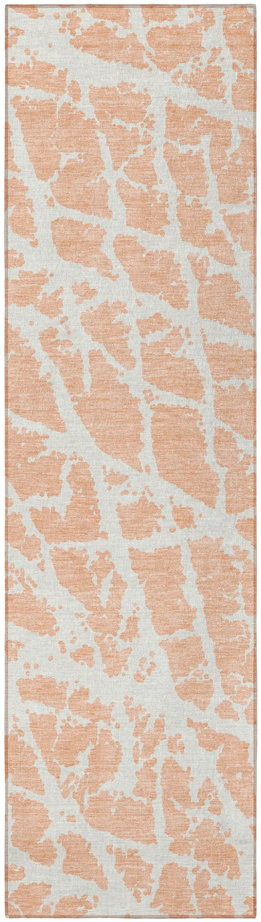Peach and Ivory Abstract Washable Non Skid Indoor Outdoor Runner Rug Photo 4
