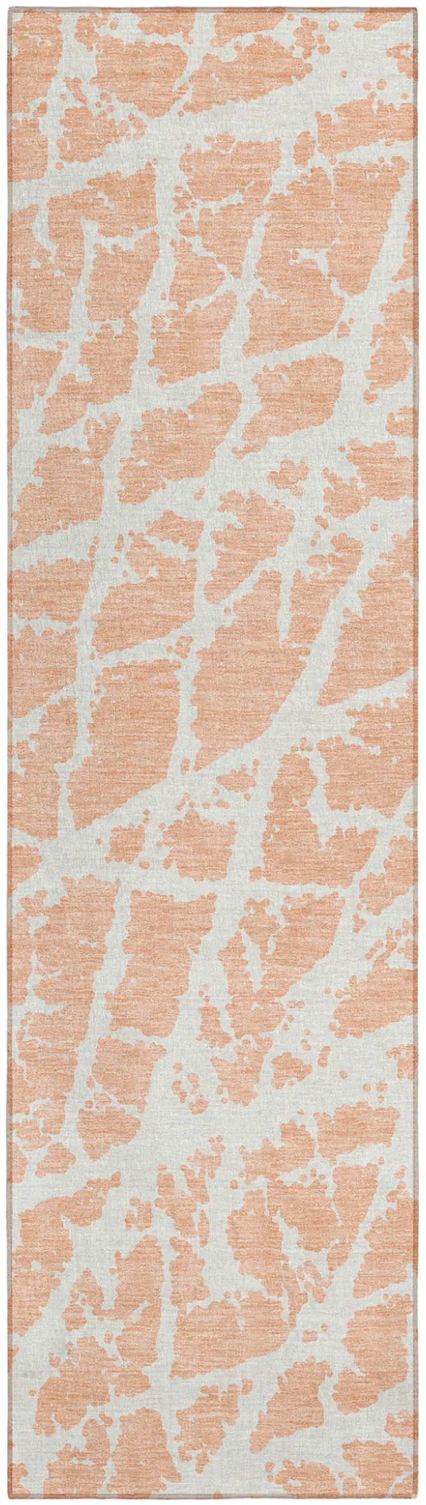 8' Runner Peach and Ivory Abstract Washable Non Skid Indoor Outdoor Runner Rug Photo 2