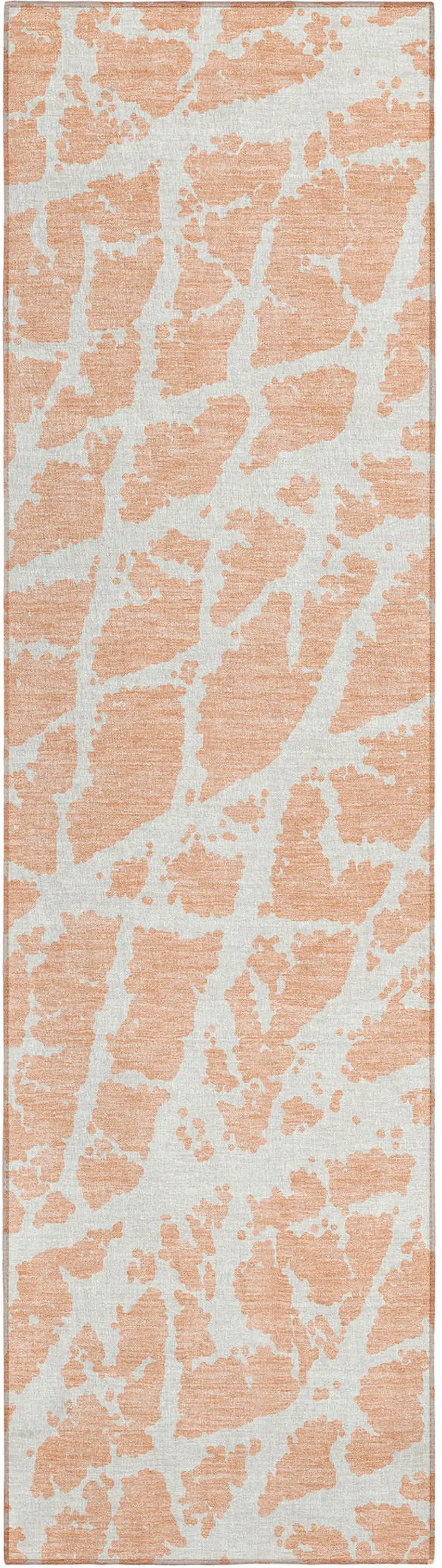 8' Runner Peach and Ivory Abstract Washable Non Skid Indoor Outdoor Runner Rug Photo 2