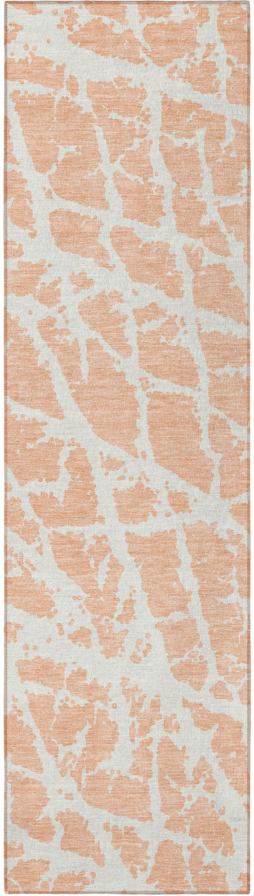 8' Runner Peach and Ivory Abstract Washable Non Skid Indoor Outdoor Runner Rug Photo 5