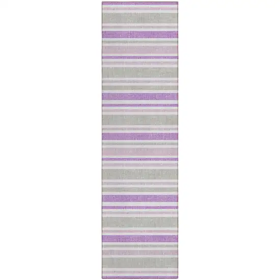 Purple Gray and White Striped Washable Non Skid Indoor Outdoor Area Rug Photo 2