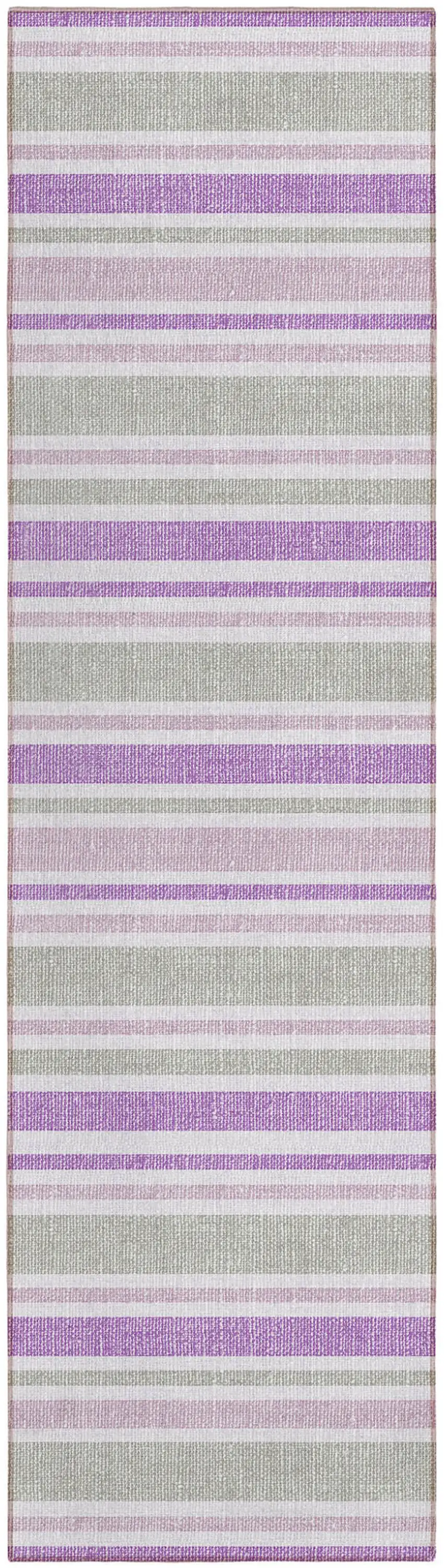 Purple Gray and White Striped Washable Non Skid Indoor Outdoor Area Rug Photo 2