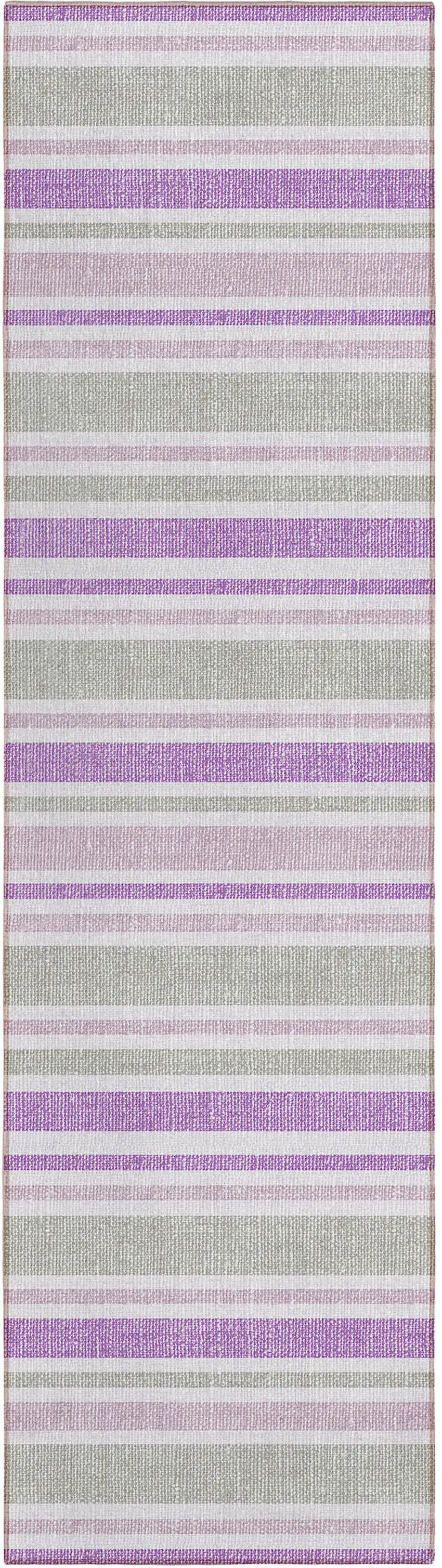 Purple Gray and White Striped Washable Non Skid Indoor Outdoor Area Rug Photo 2