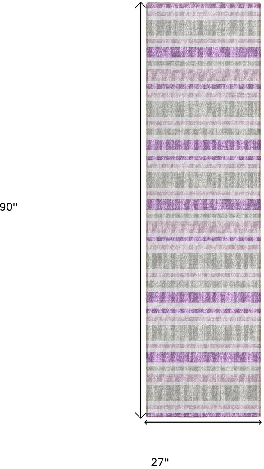 Purple Gray and White Striped Washable Non Skid Indoor Outdoor Area Rug Photo 5