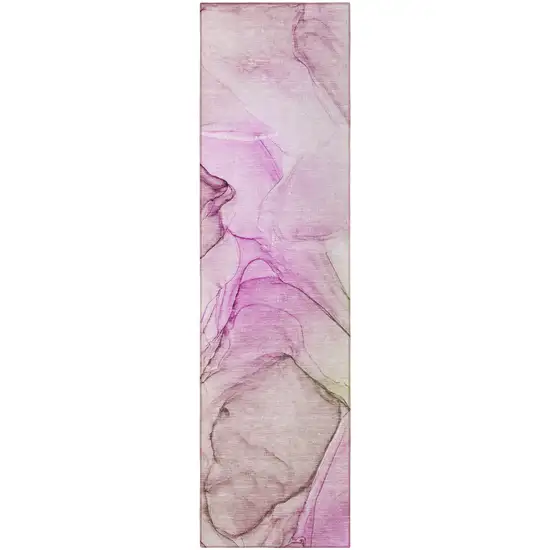 Pink Abstract Washable Non Skid Indoor Outdoor Runner Rug Photo 5