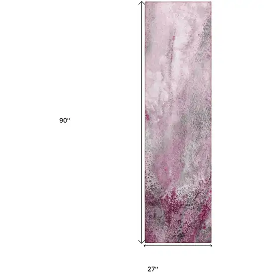 Pink Abstract Washable Non Skid Indoor Outdoor Runner Rug Photo 3