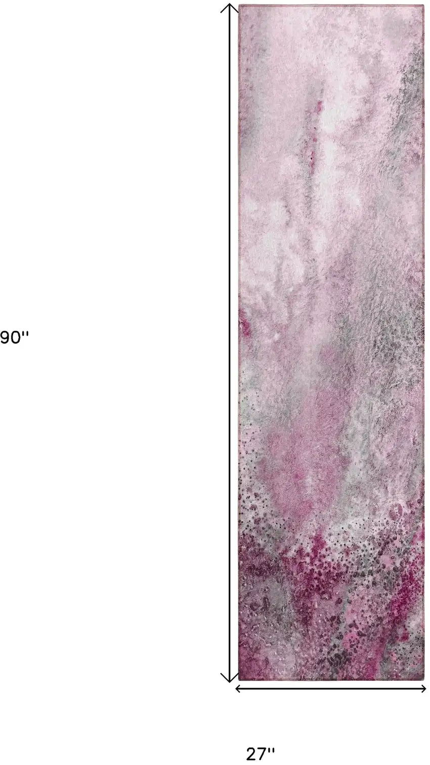 Pink Abstract Washable Non Skid Indoor Outdoor Runner Rug Photo 3