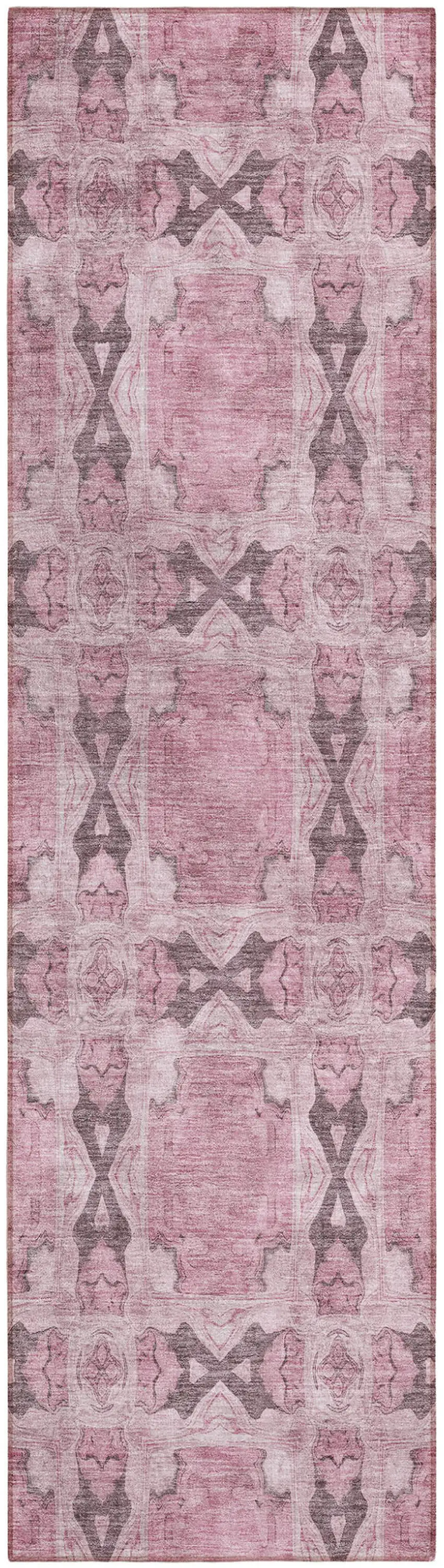 Pink Floral Medallion Washable Non Skid Indoor Outdoor Runner Rug Photo 2