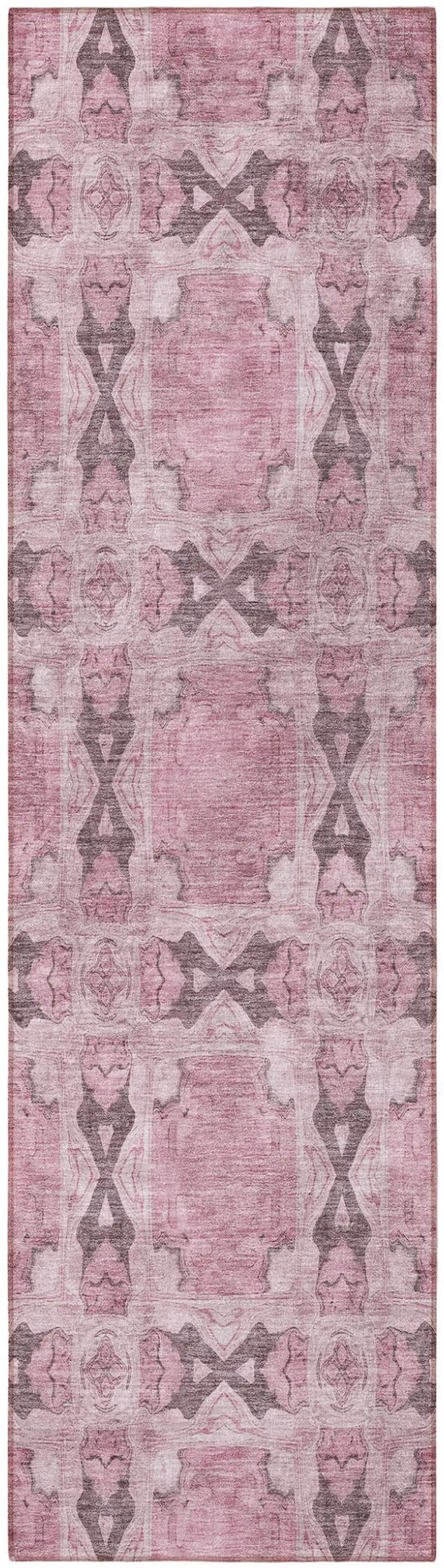Pink Floral Medallion Washable Non Skid Indoor Outdoor Runner Rug Photo 4
