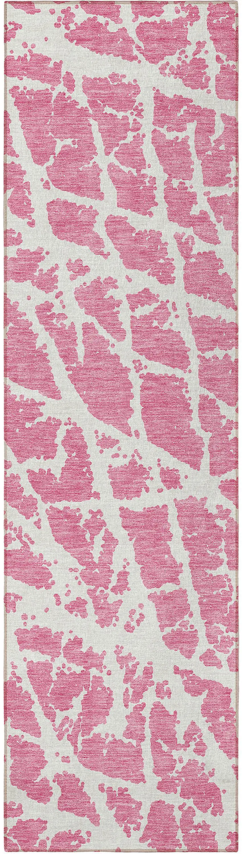 8' Runner Pink and Ivory Abstract Washable Non Skid Indoor Outdoor Runner Rug Photo 5