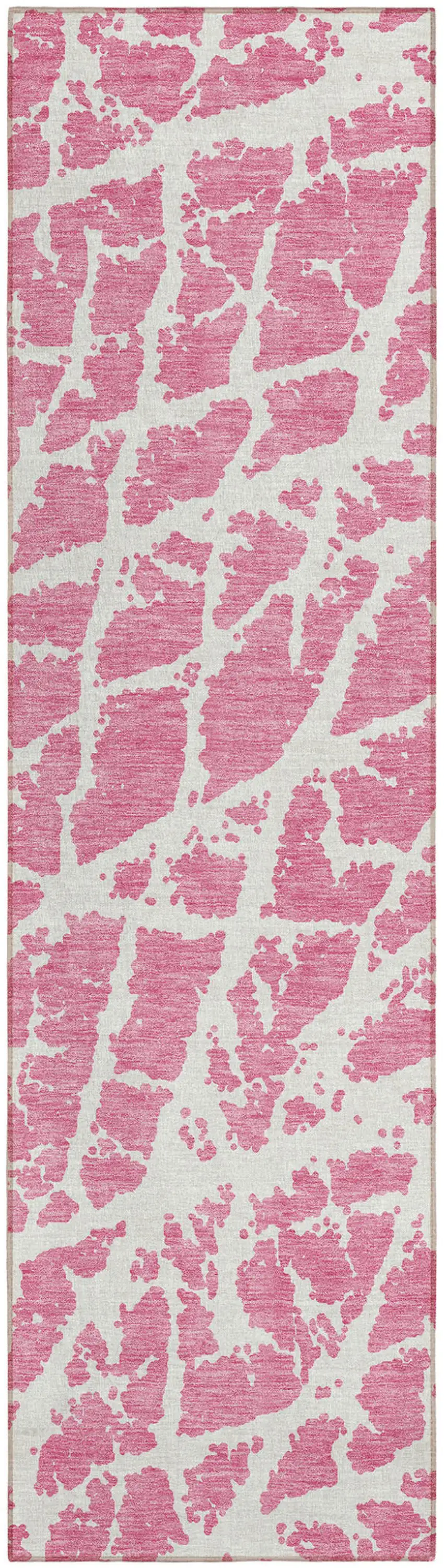 Pink and Ivory Abstract Washable Non Skid Indoor Outdoor Runner Rug Photo 2
