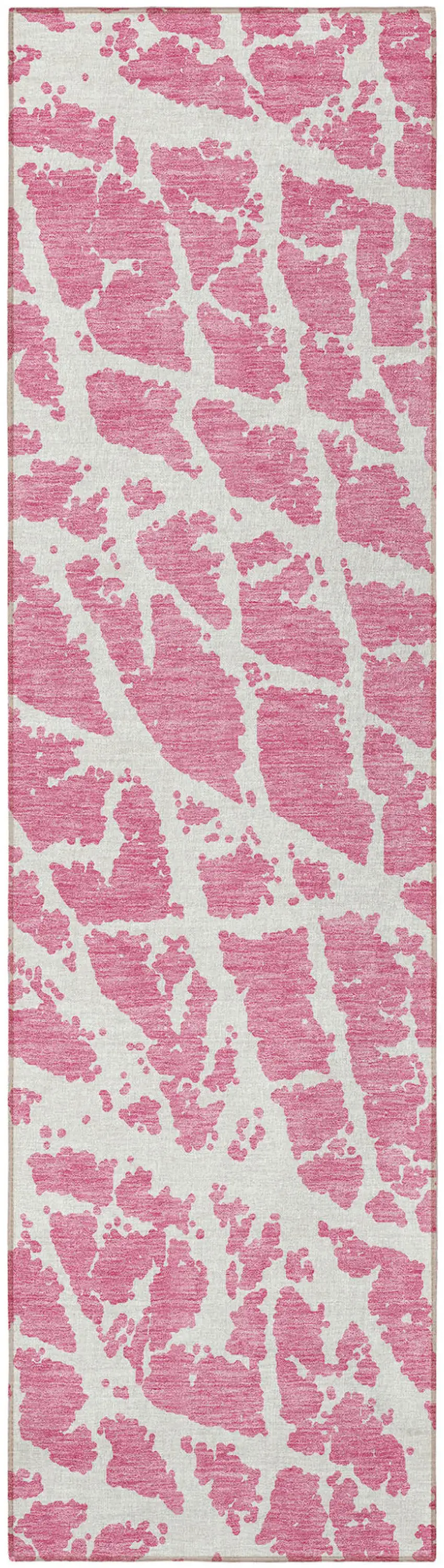 Pink and Ivory Abstract Washable Non Skid Indoor Outdoor Runner Rug Photo 4